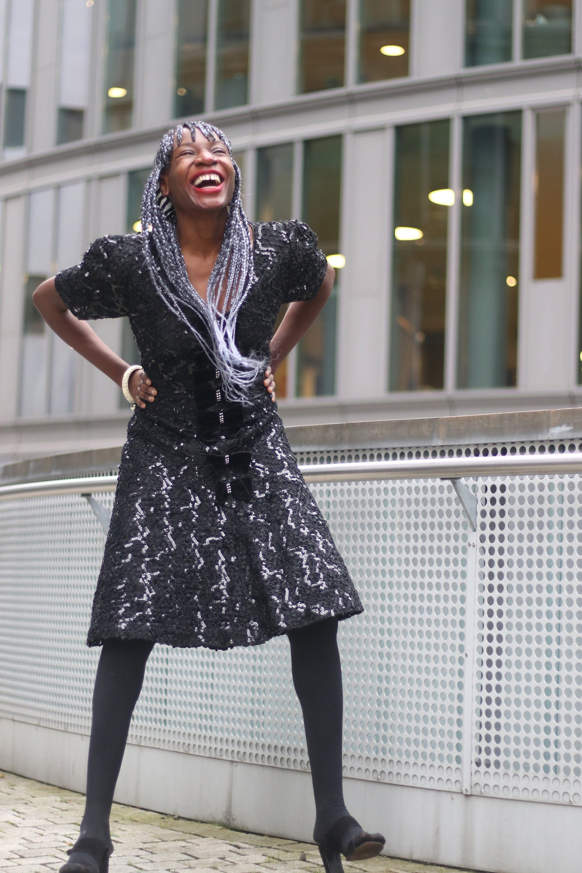 80s Frank Usher Little Black Dress Sequinned Party Dress