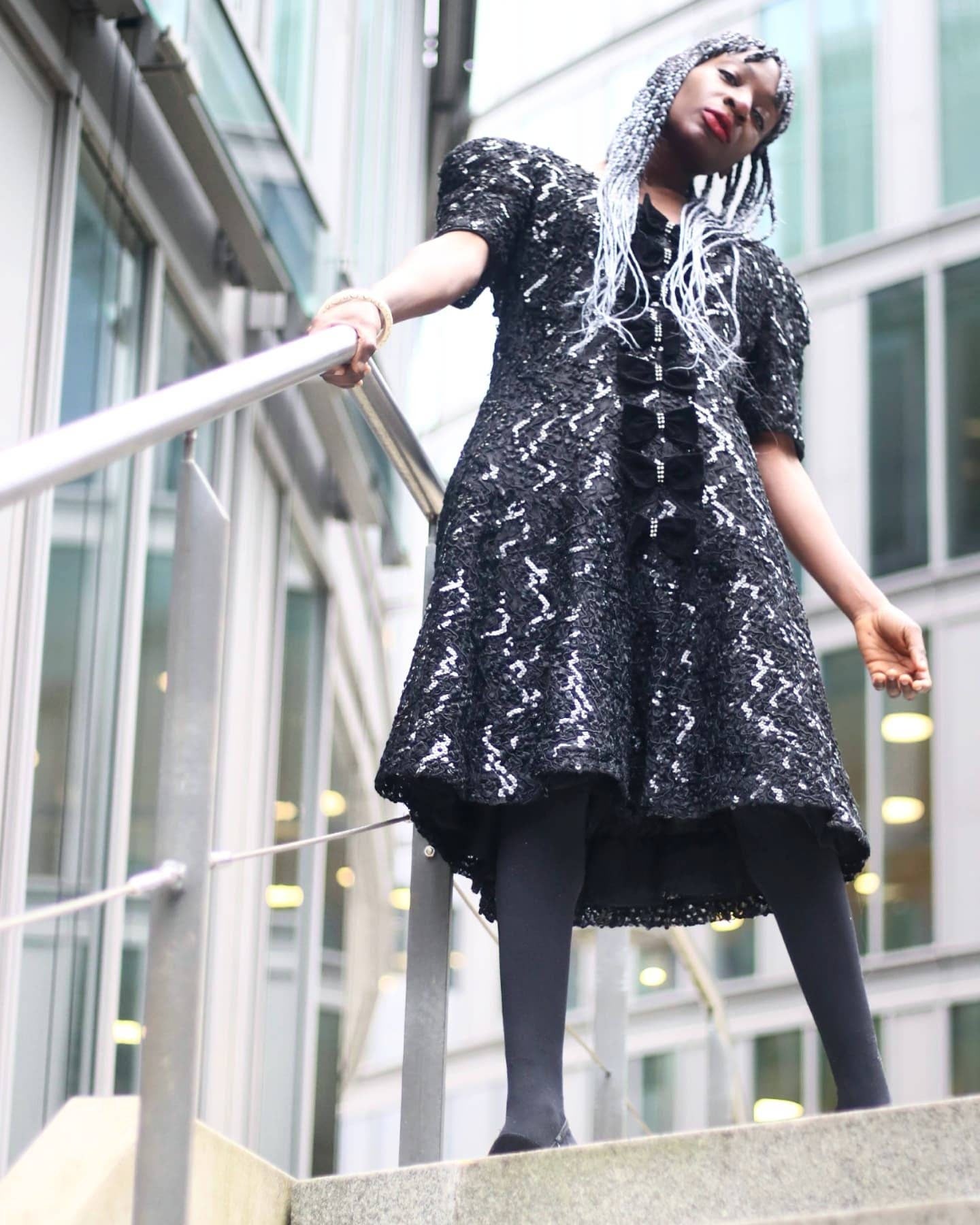 80s Frank Usher Little Black Dress Sequinned Party Dress