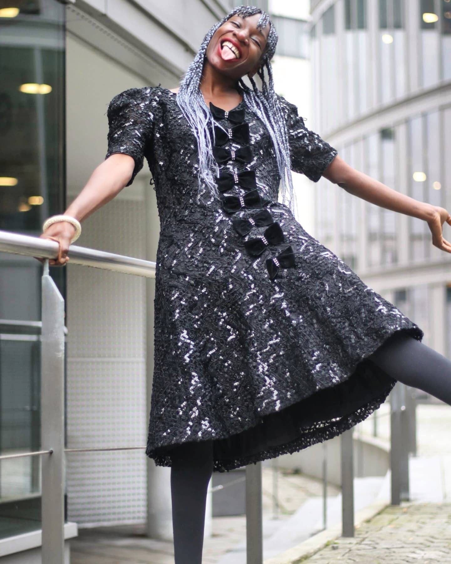 80s Frank Usher Little Black Dress Sequinned Party Dress