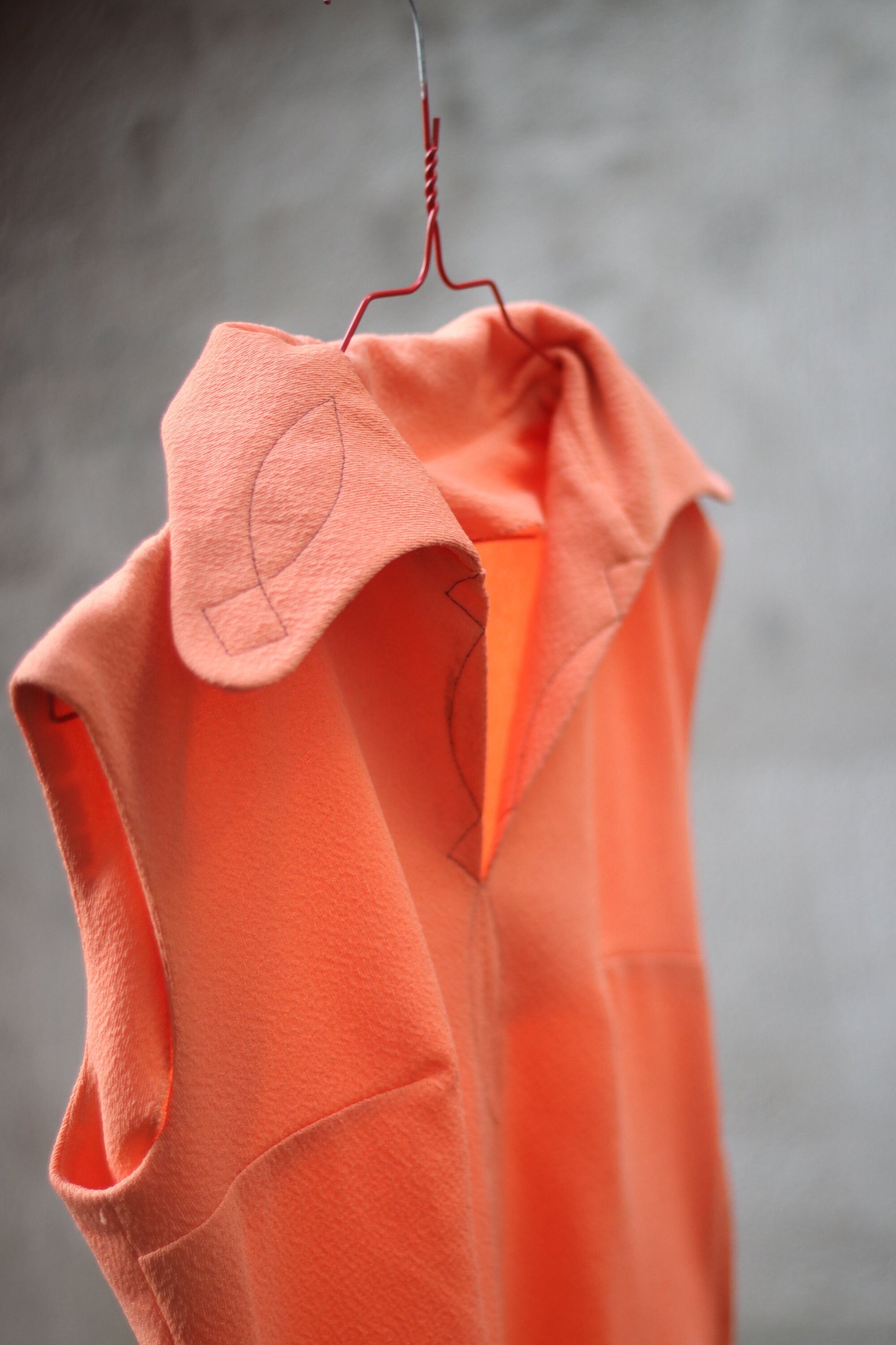 70s Handmade Dress Sleeveless Orange Dress with Embroidered details