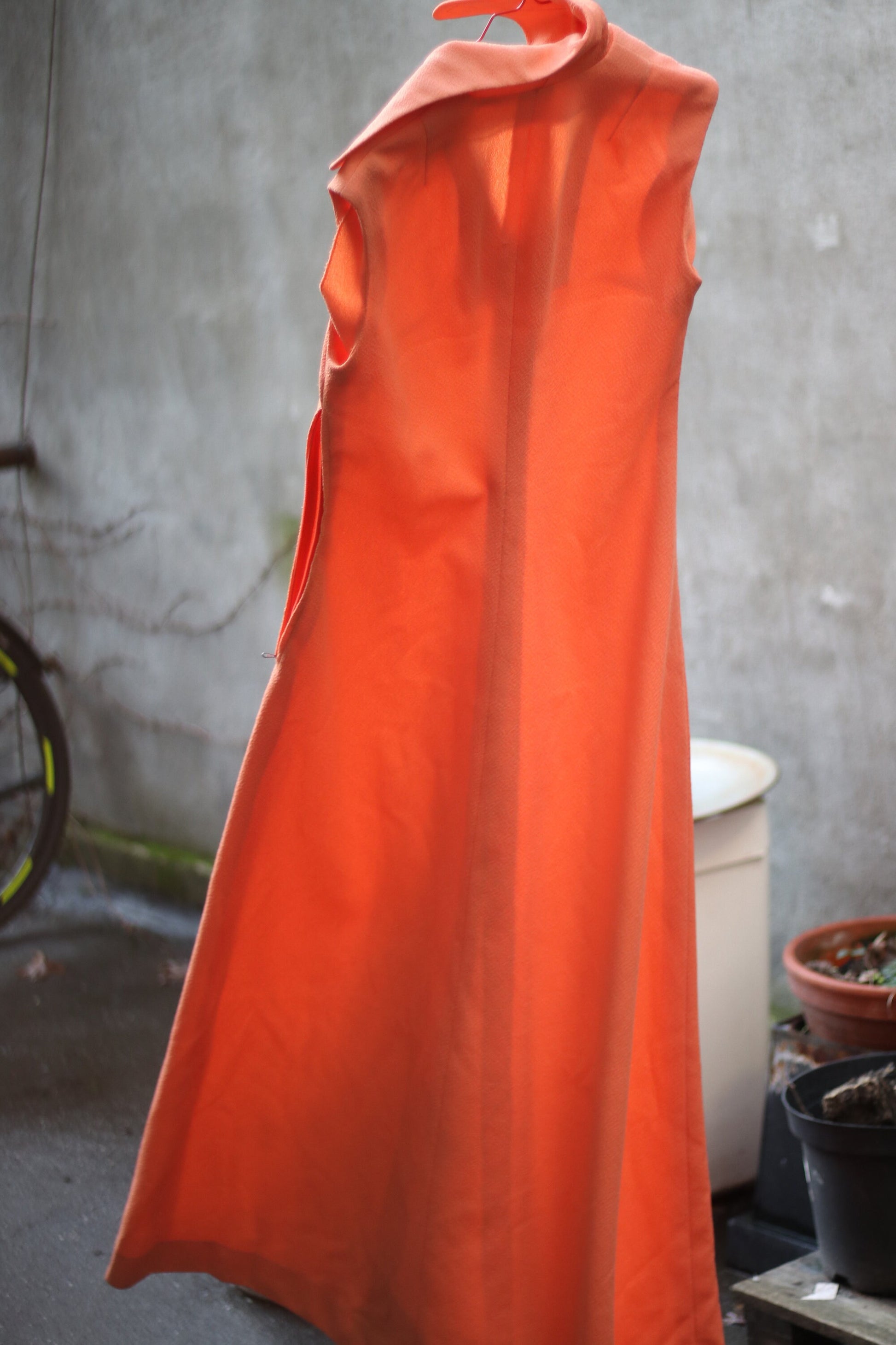 70s Handmade Dress Sleeveless Orange Dress with Embroidered details
