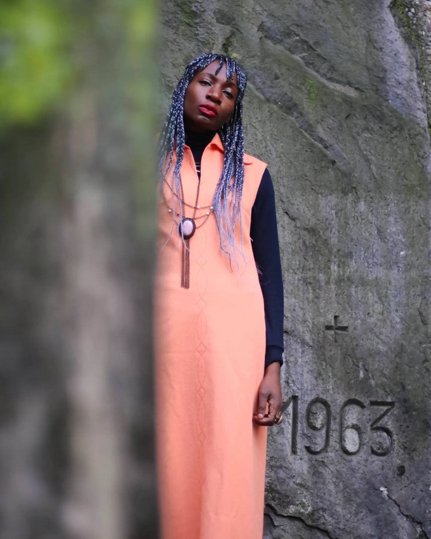 70s Handmade Dress Sleeveless Orange Dress with Embroidered details