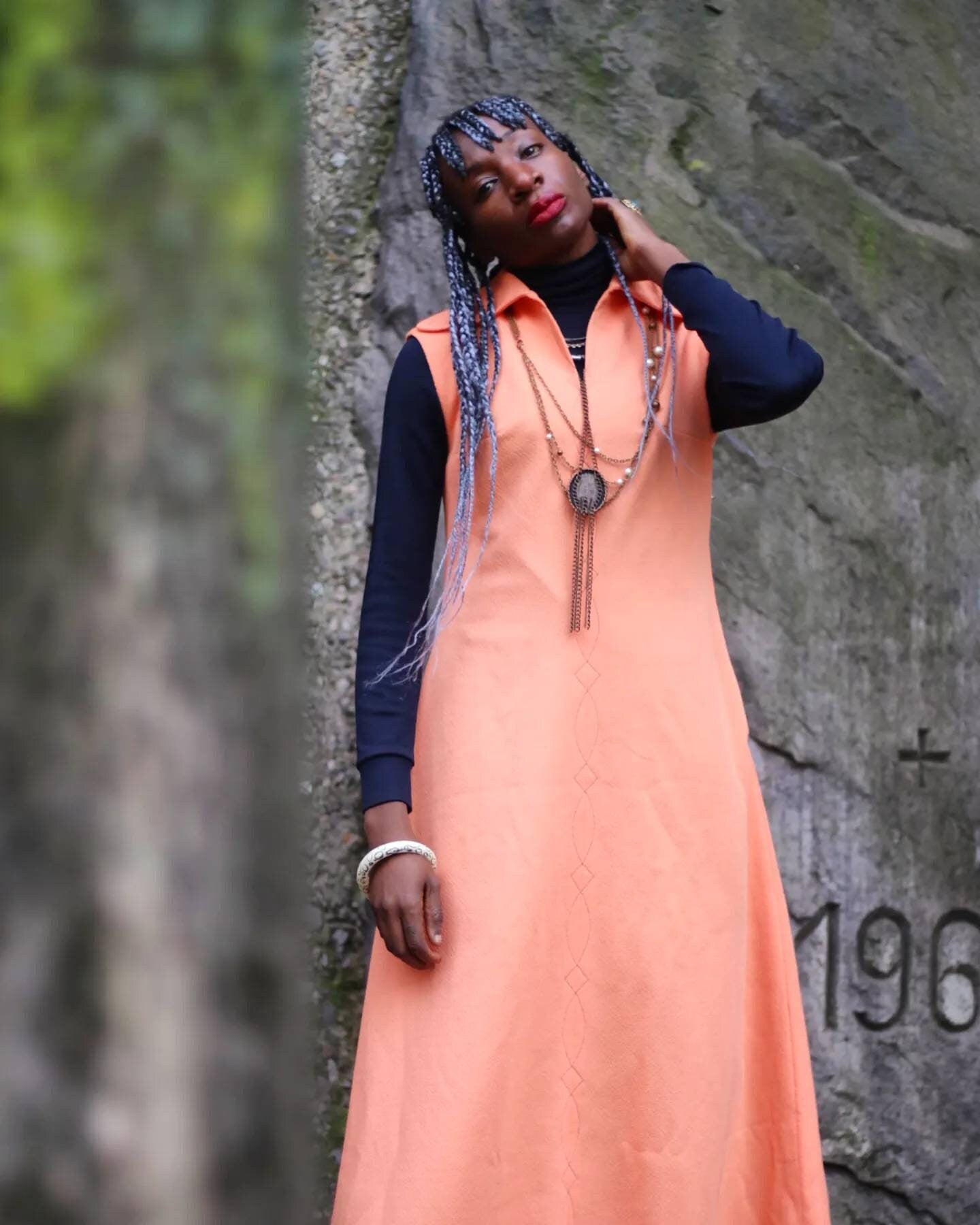 70s Handmade Dress Sleeveless Orange Dress with Embroidered details