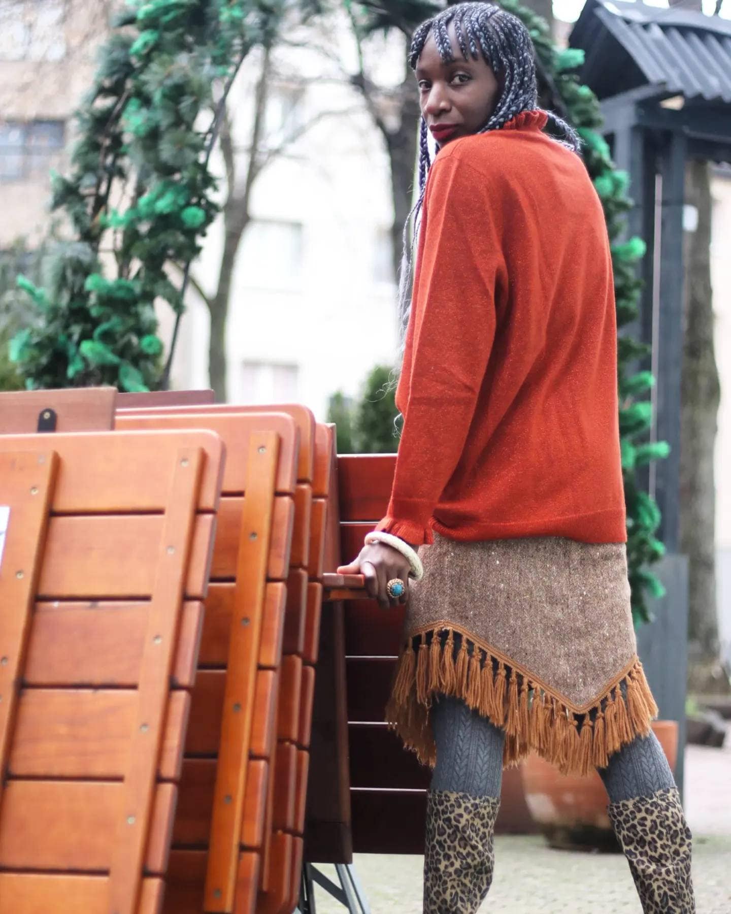 Handmade Skirt with Tassels| Vintage brown mini skirt wool blend mix