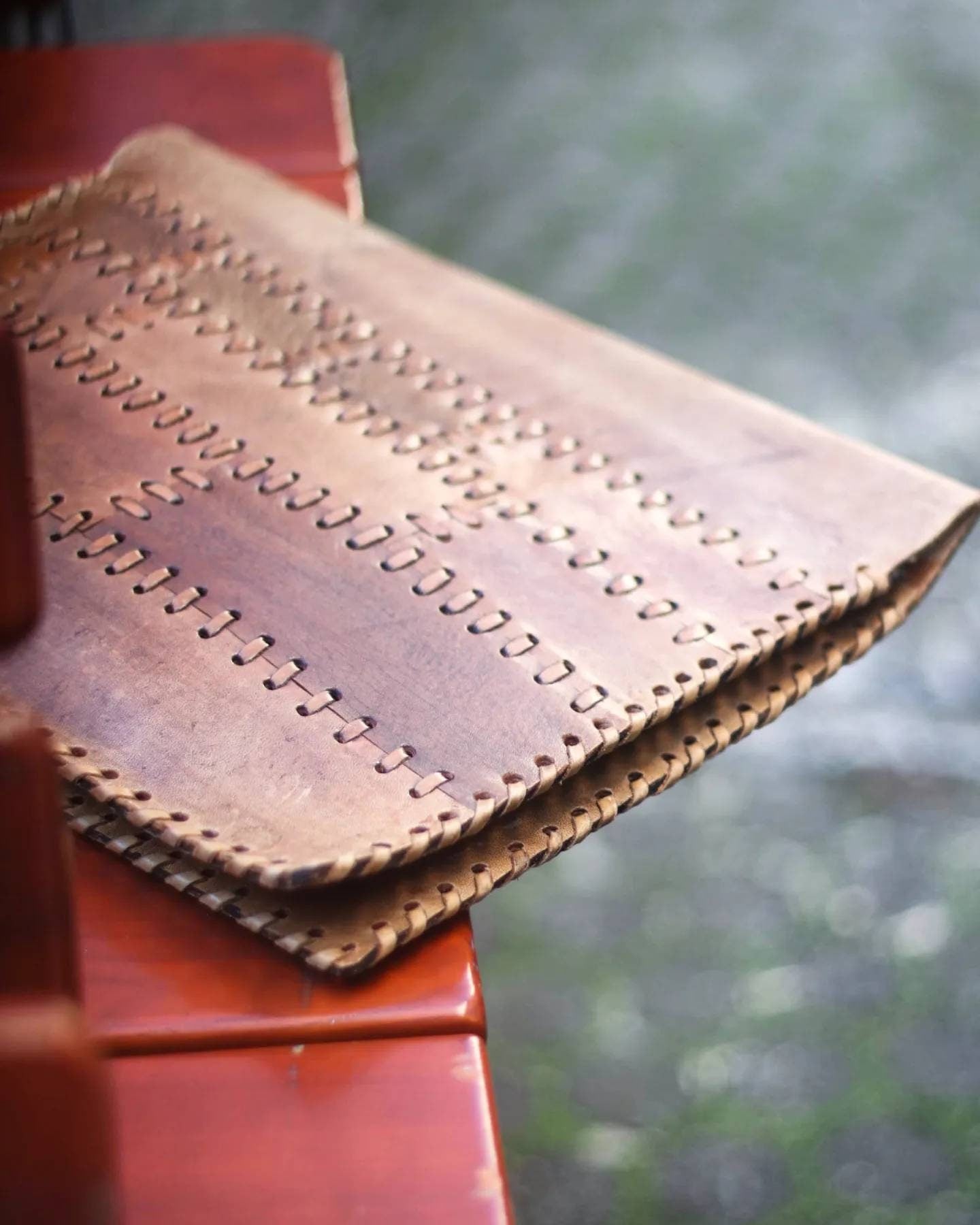 Vintage leather woven clutch or office bag | Minimalist Boho chic laptop bag