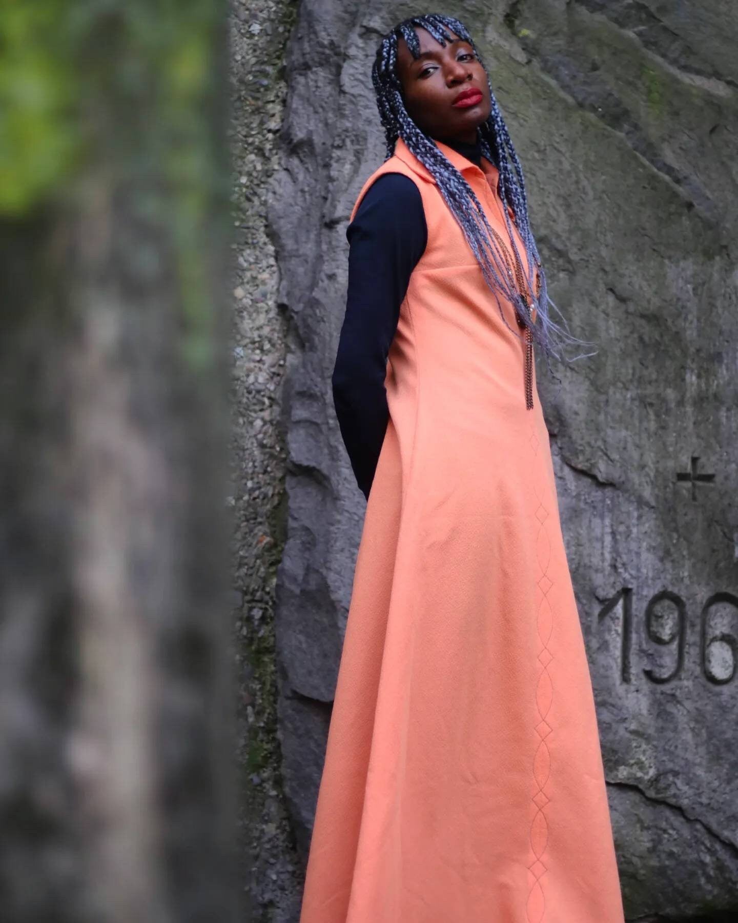 70s Handmade Dress Sleeveless Orange Dress with Embroidered details