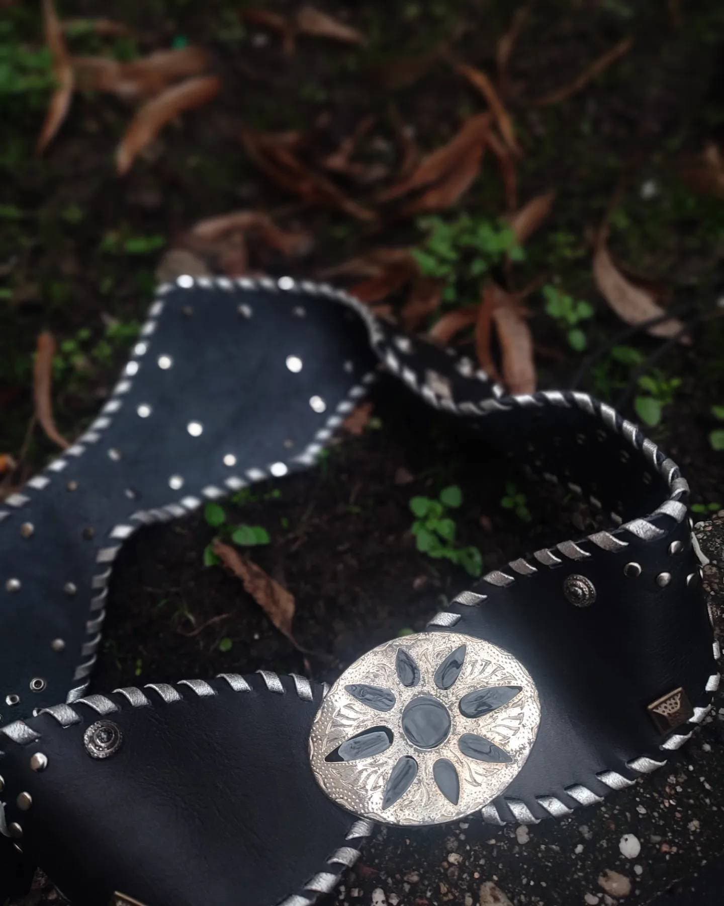 Country leather Studded Belt| Vintage Americana Black and white belt