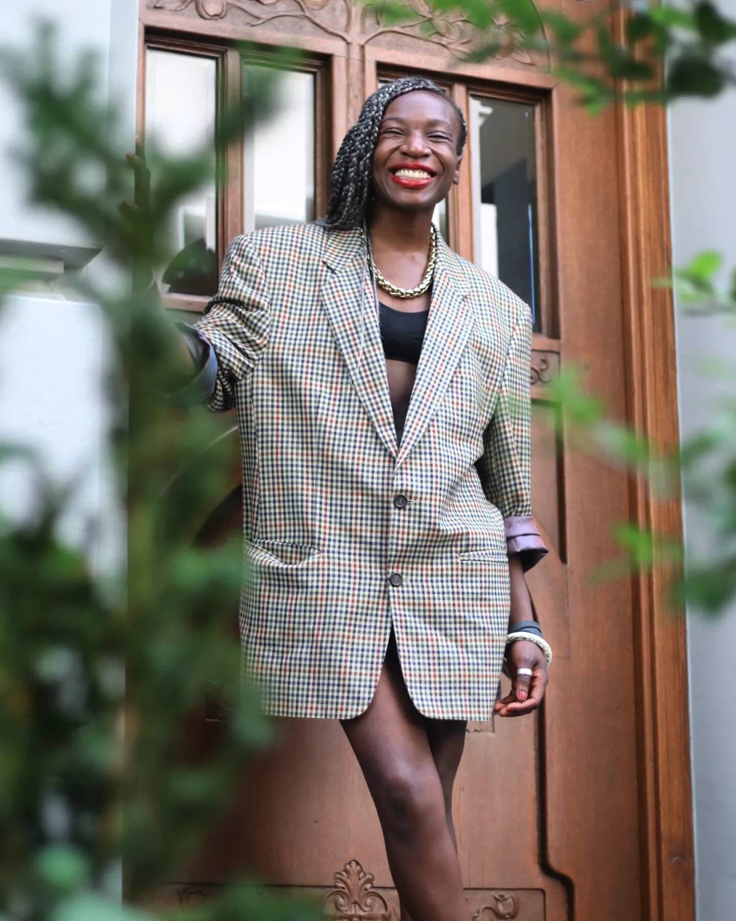 90s Checkered Wool Blazer | Vintage Brown and grey Oversized Unisex Blazer