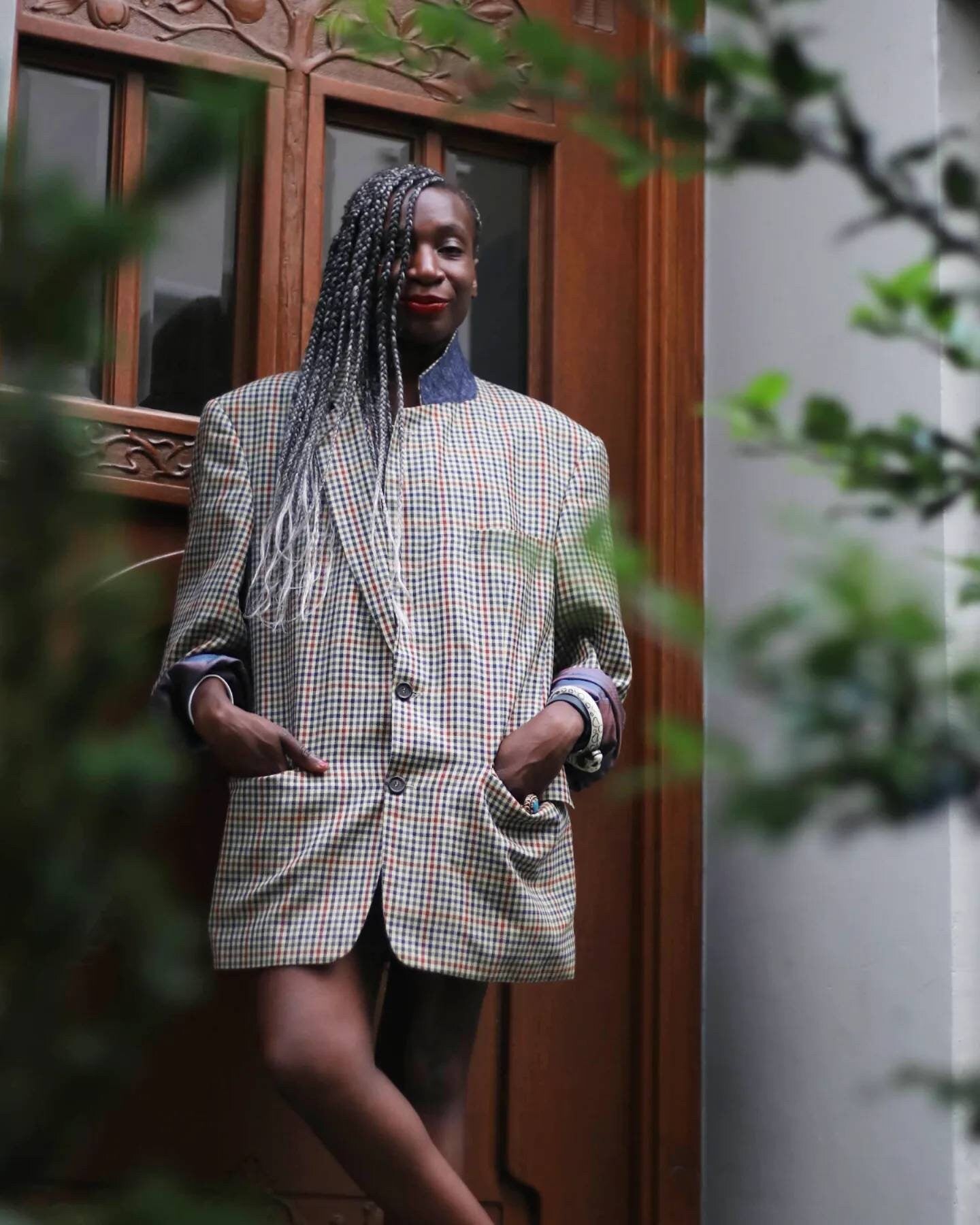 90s Checkered Wool Blazer | Vintage Brown and grey Oversized Unisex Blazer