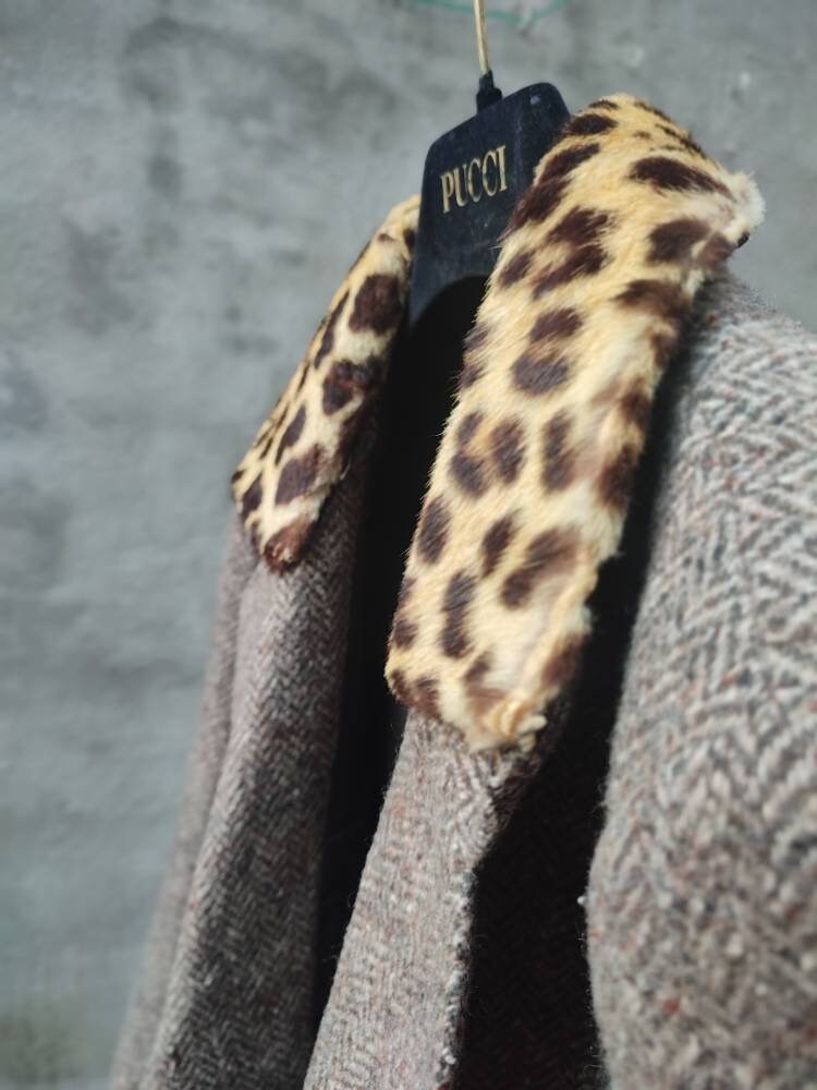 70s handmade blazer with animal print collar| Vintage tailored leopard detailed coat design