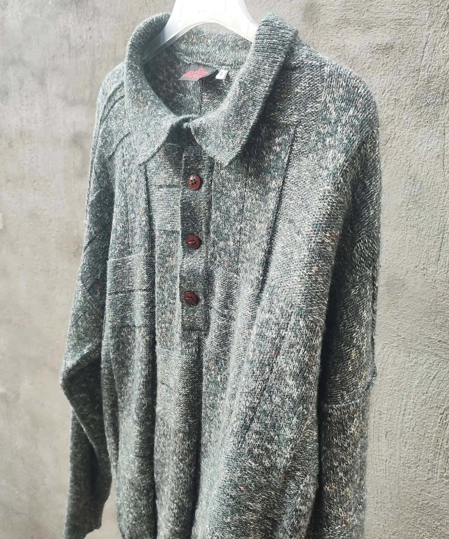 90s San Mateo Knitted Sweater / Vintage Unisex Grey Jumper / Minimalist Collared Sweater / Outdoor / Pullover Sweatshirt