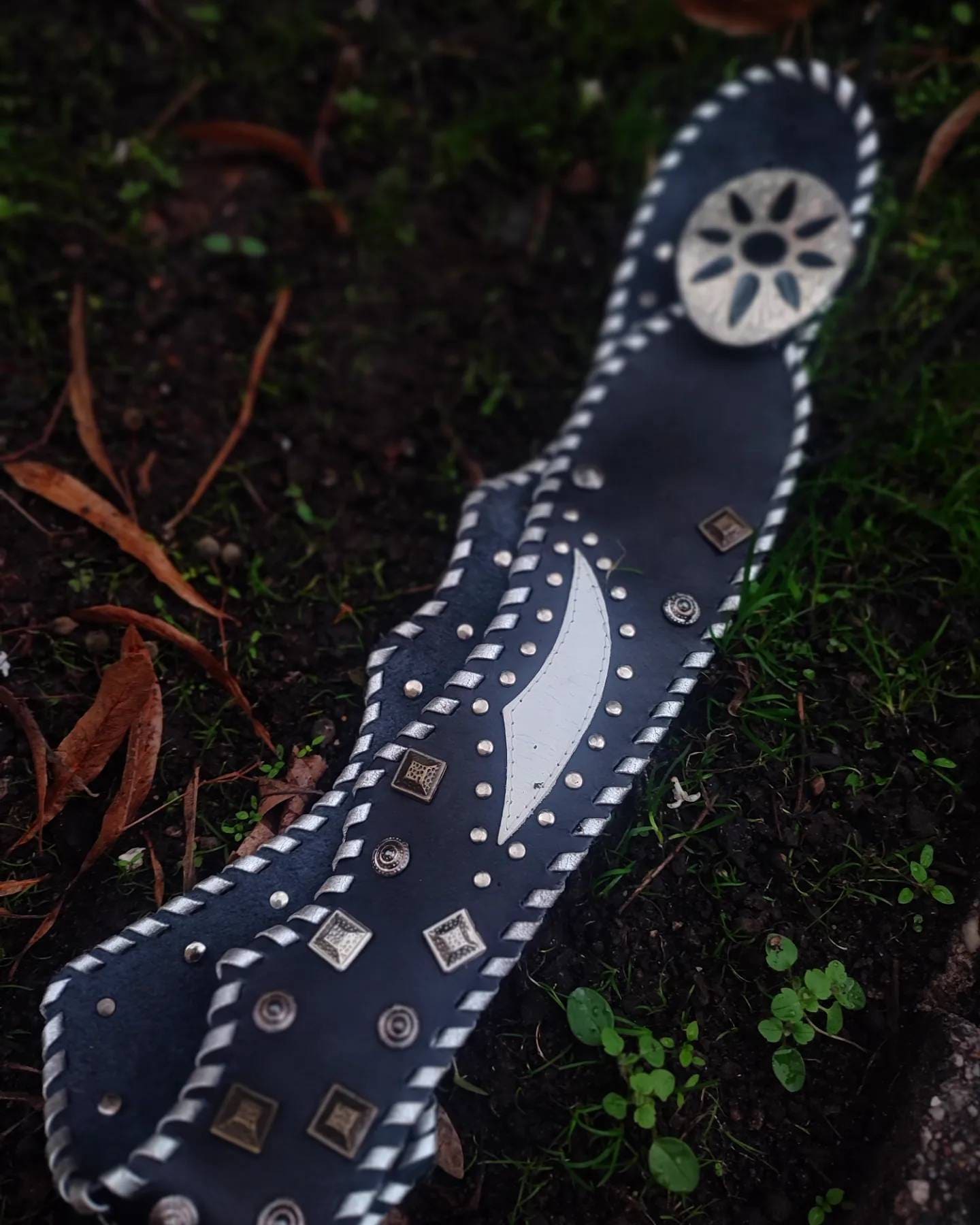 Country leather Studded Belt| Vintage Americana Black and white belt