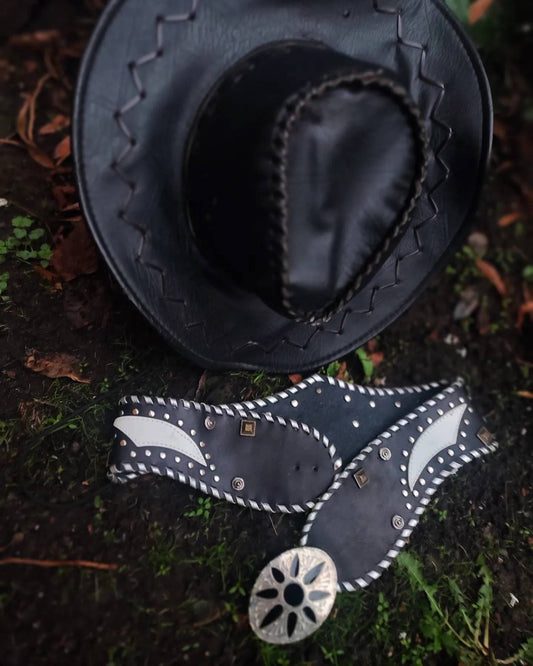 Country leather Studded Belt| Vintage Americana Black and white belt