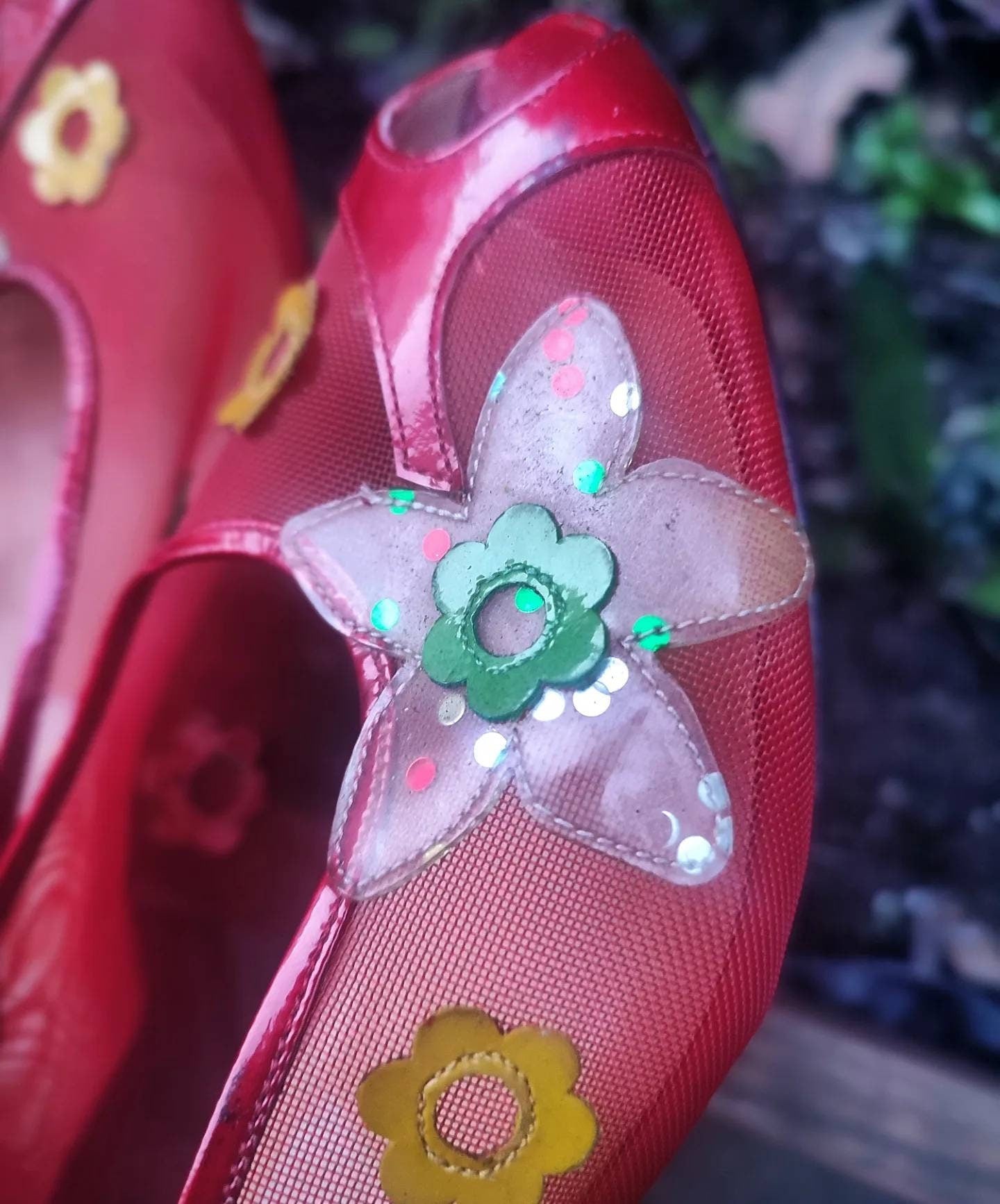 Martello by Hammer Red Slip In Shoes| Vintage Statement Red heels| Floral and sheer flats floral