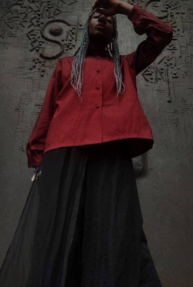Vintage Red Opulent Blouse | Gothic Inspired Buttoned Down Design