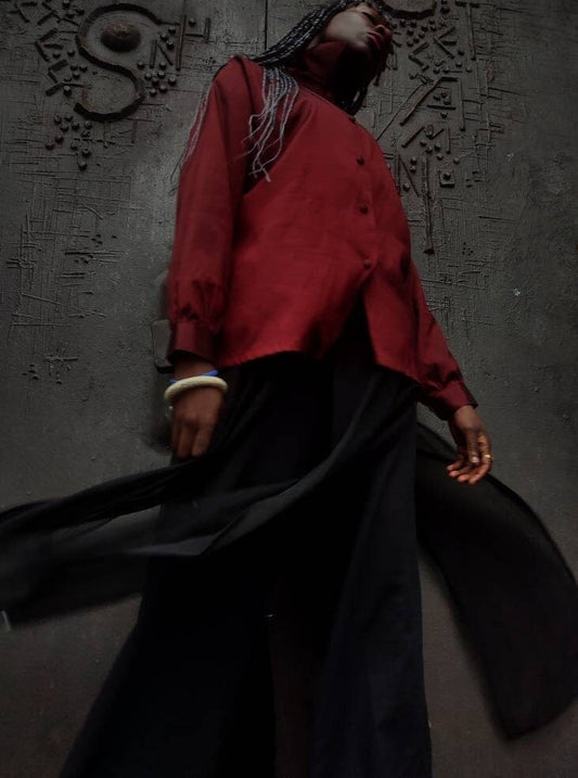 Vintage Red Opulent Blouse | Gothic Inspired Buttoned Down Design