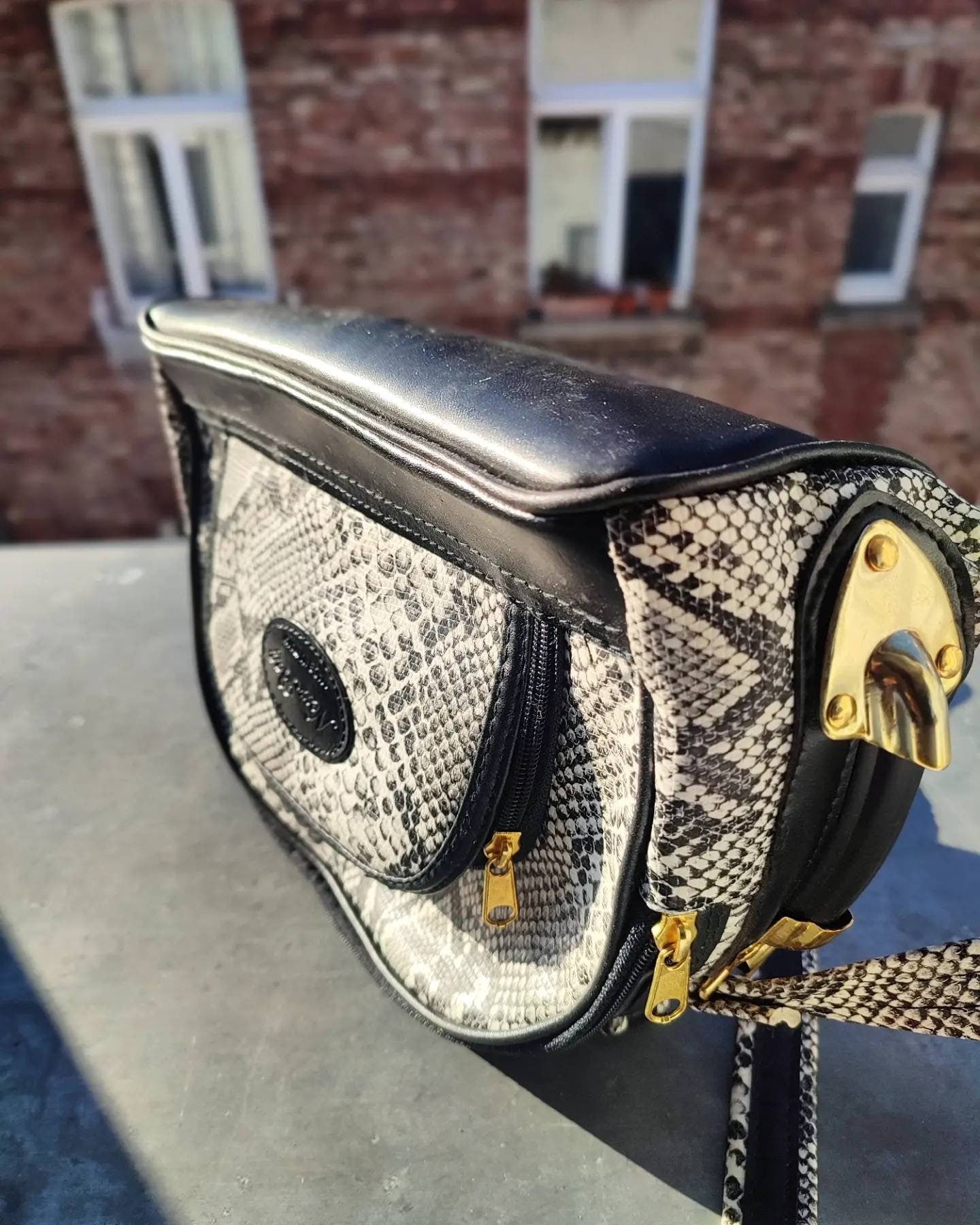 Vintage Animal Print Bag | Black shoulderbag | Minimalist monochrome design