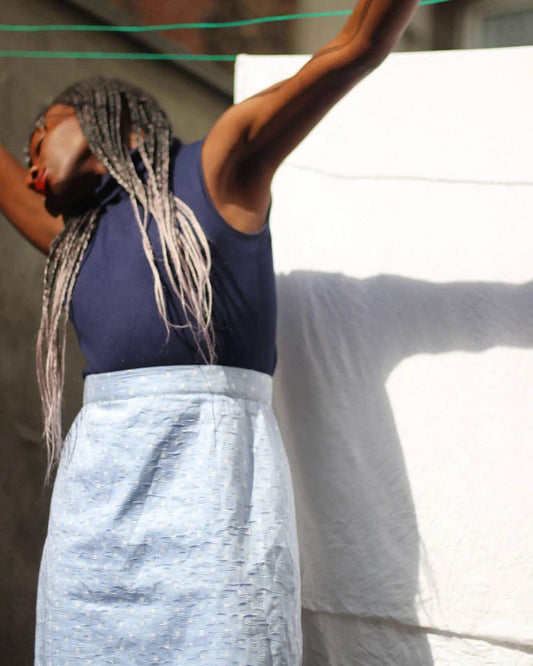 90s Polka dotted Knee length skirt in blue| Vintage baby blue skirt