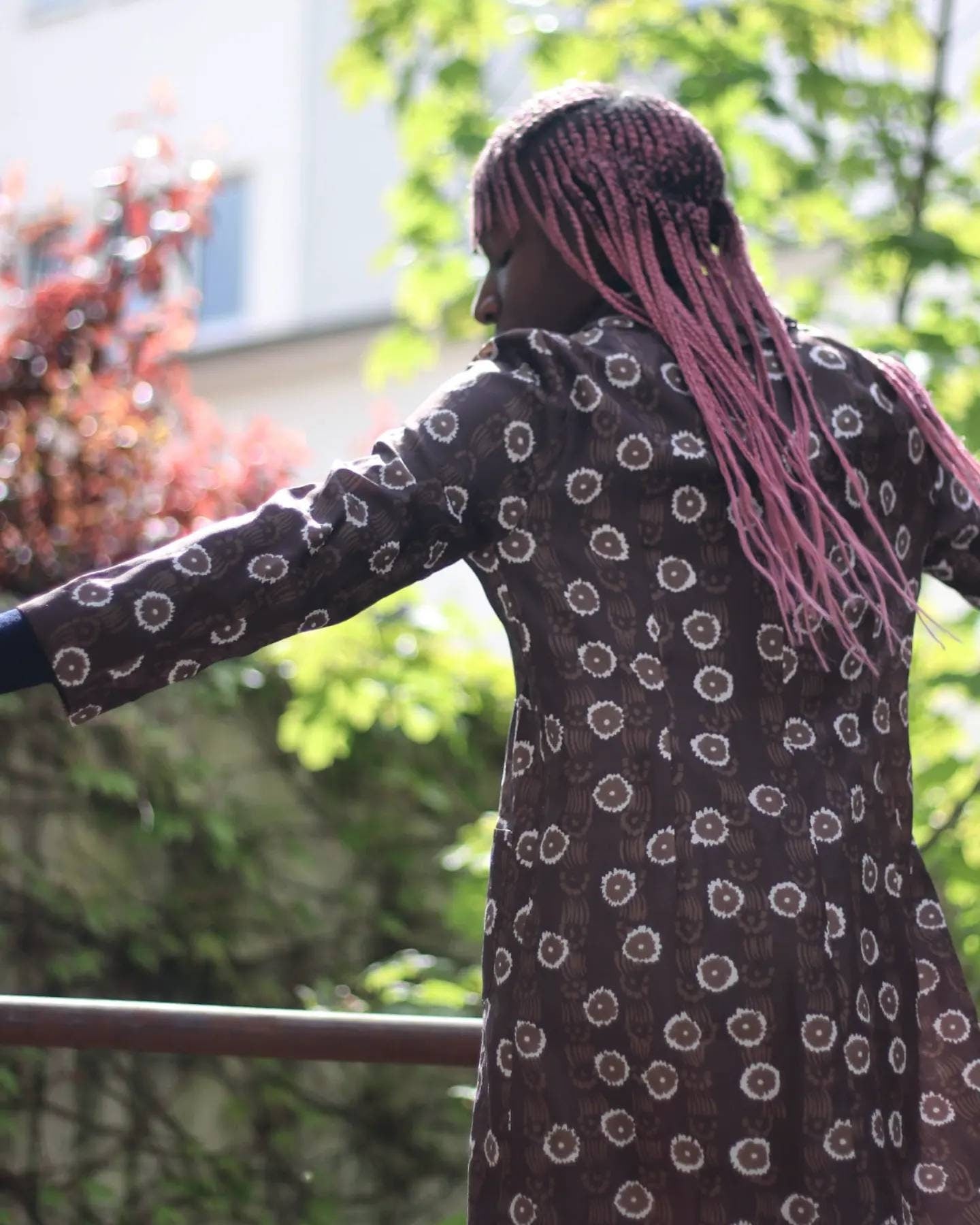 70s Handmade Brown Dress| Vintage Floral Print Summer Dress with abstract print Light summer buttoned down maximalist design