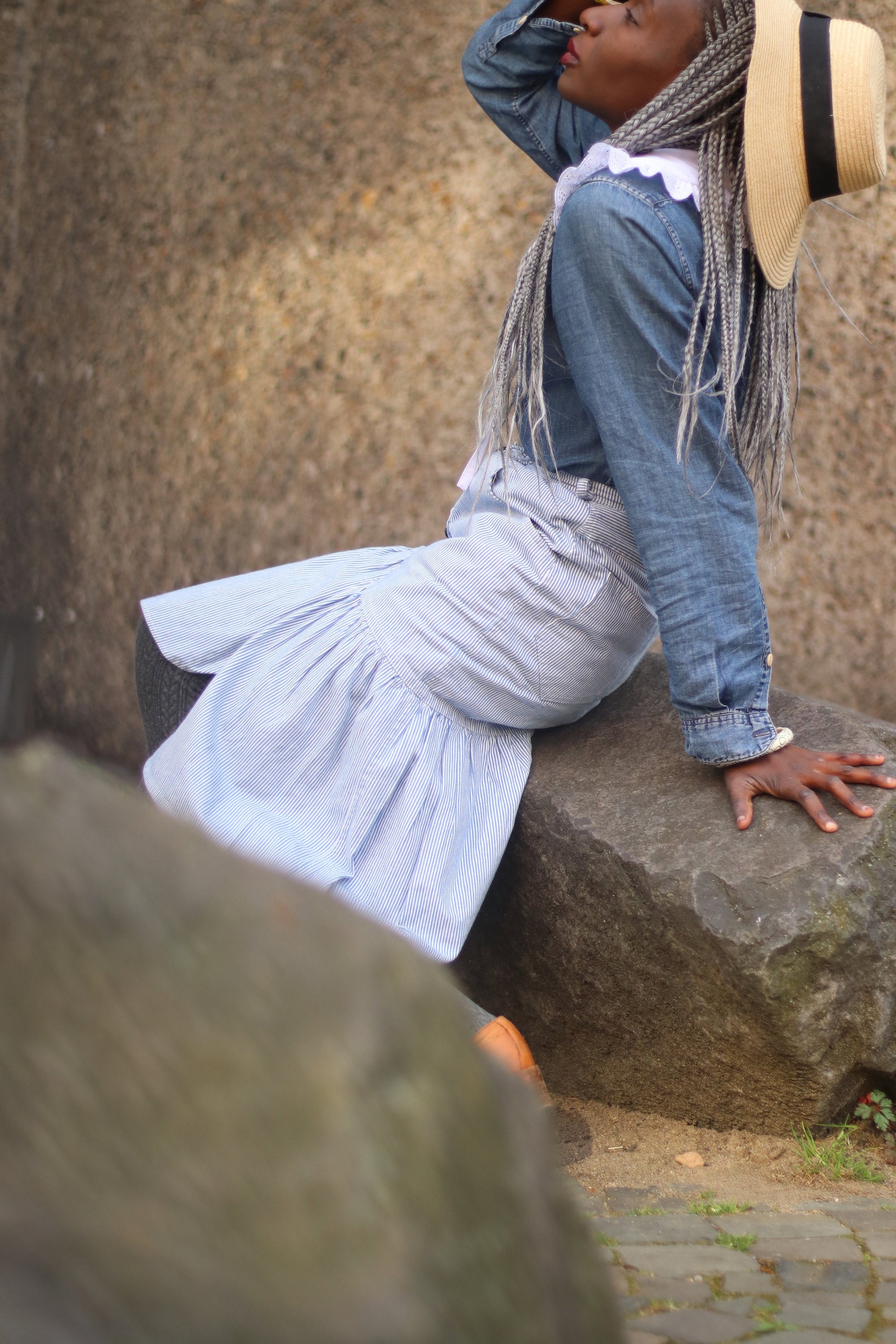 90s Striped Summer skirt| Vintage Blue and White Peplum Denim skirt