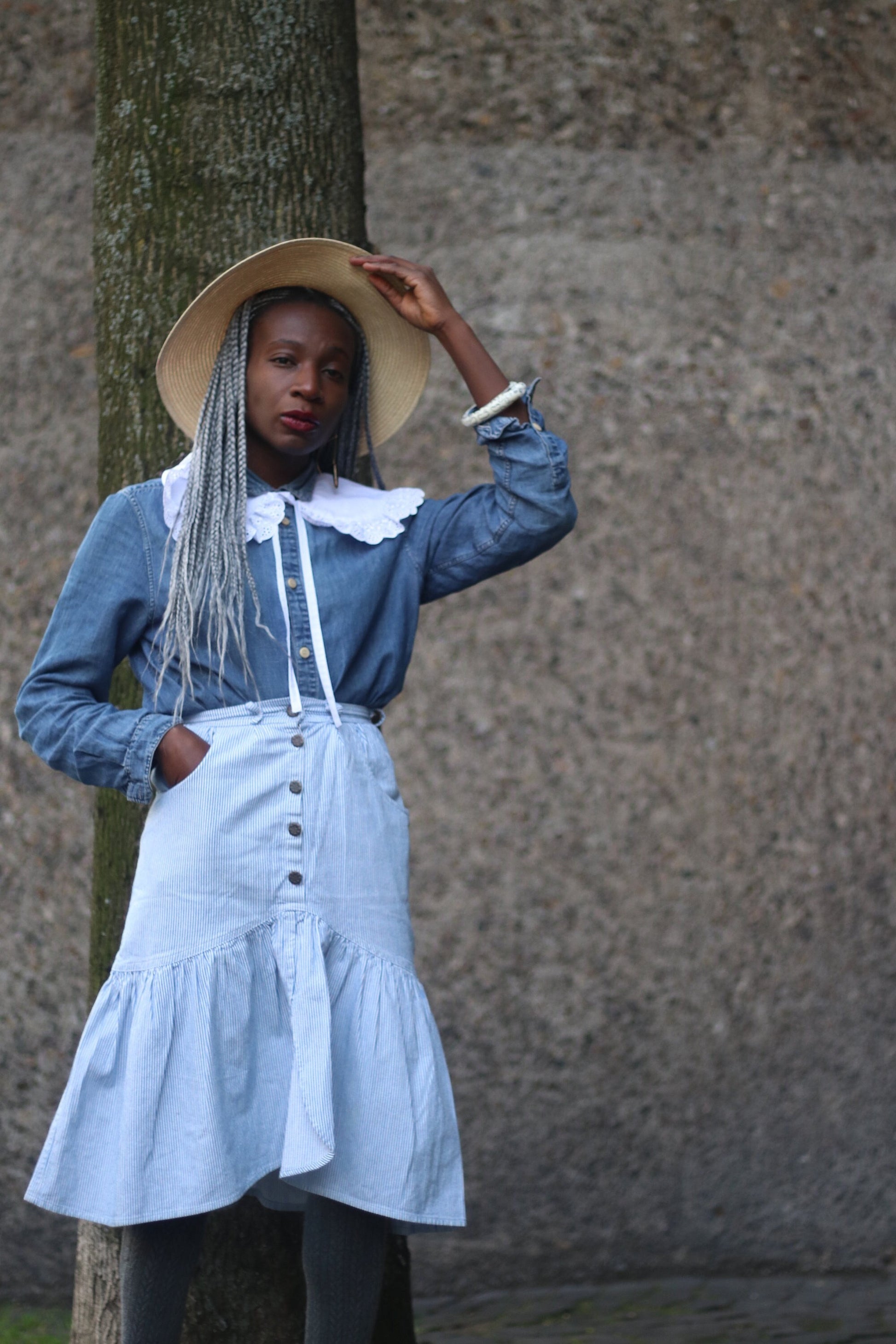 90s Striped Summer skirt| Vintage Blue and White Peplum Denim skirt