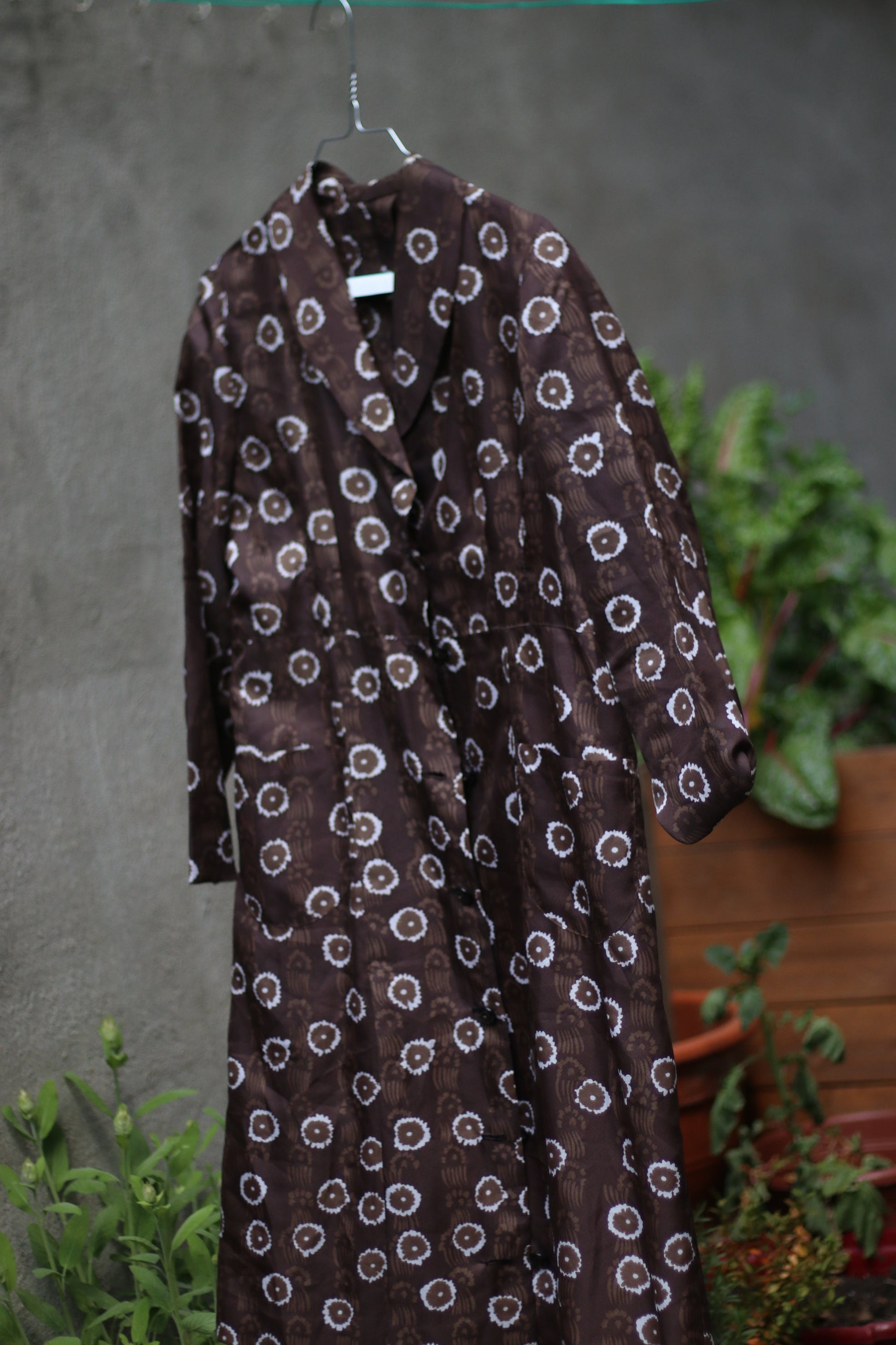 70s Handmade Brown Dress| Vintage Floral Print Summer Dress with abstract print Light summer buttoned down maximalist design
