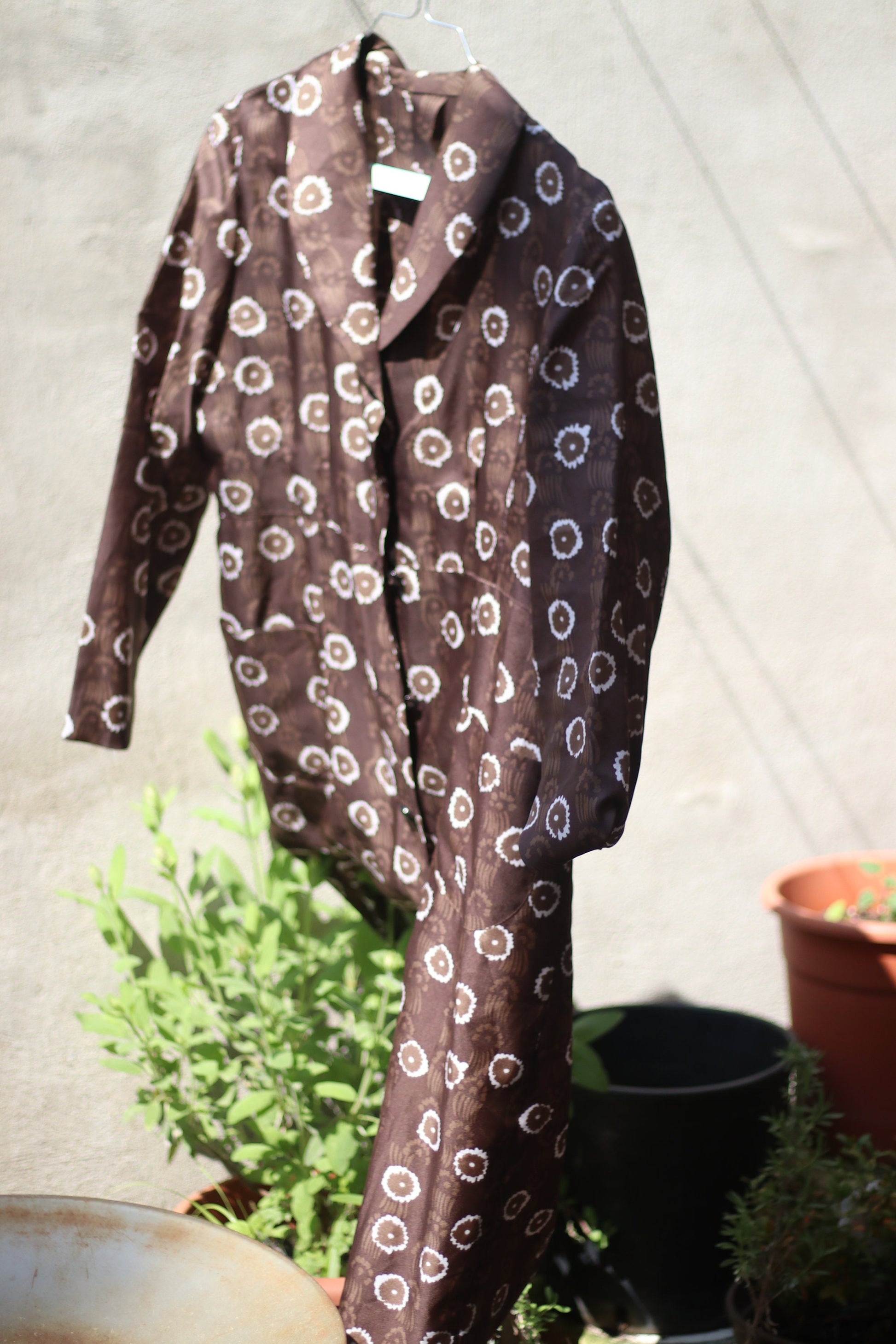 70s Handmade Brown Dress| Vintage Floral Print Summer Dress with abstract print Light summer buttoned down maximalist design