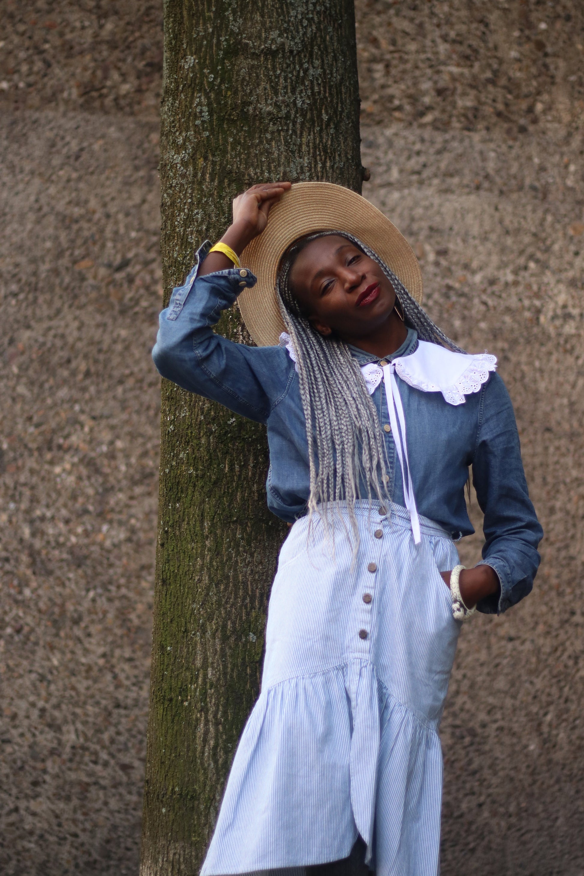 90s Striped Summer skirt| Vintage Blue and White Peplum Denim skirt