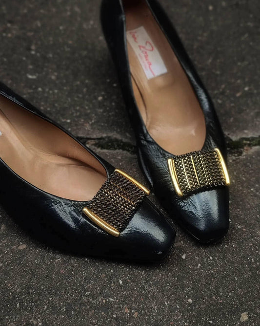 80s black pumps with golden details| Vintage Via Roma heels