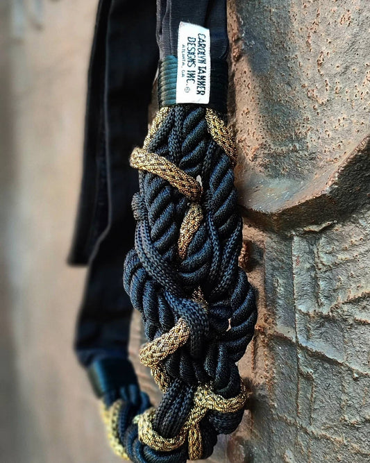 80s Carolyn Tanner Woven Belt| Vintage black and gold evening belt