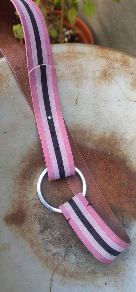 90s InWear Statement Striped Belt| Vintage Leather belt with circular buckle