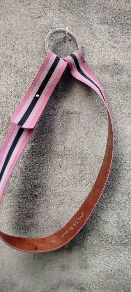 90s InWear Statement Striped Belt| Vintage Leather belt with circular buckle