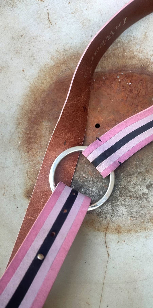 90s InWear Statement Striped Belt| Vintage Leather belt with circular buckle