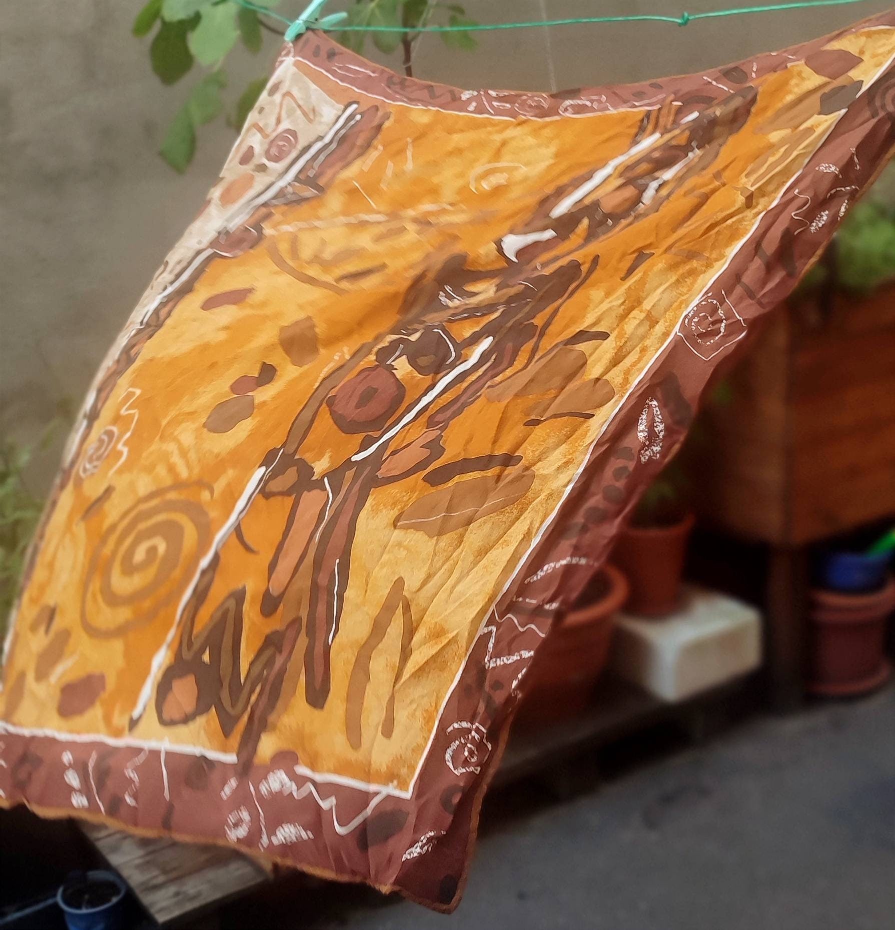 Vintage Brown Scarf| 90s Abstract Print scarf
