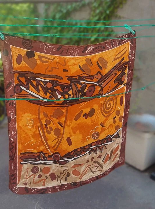 Vintage Brown Scarf| 90s Abstract Print scarf