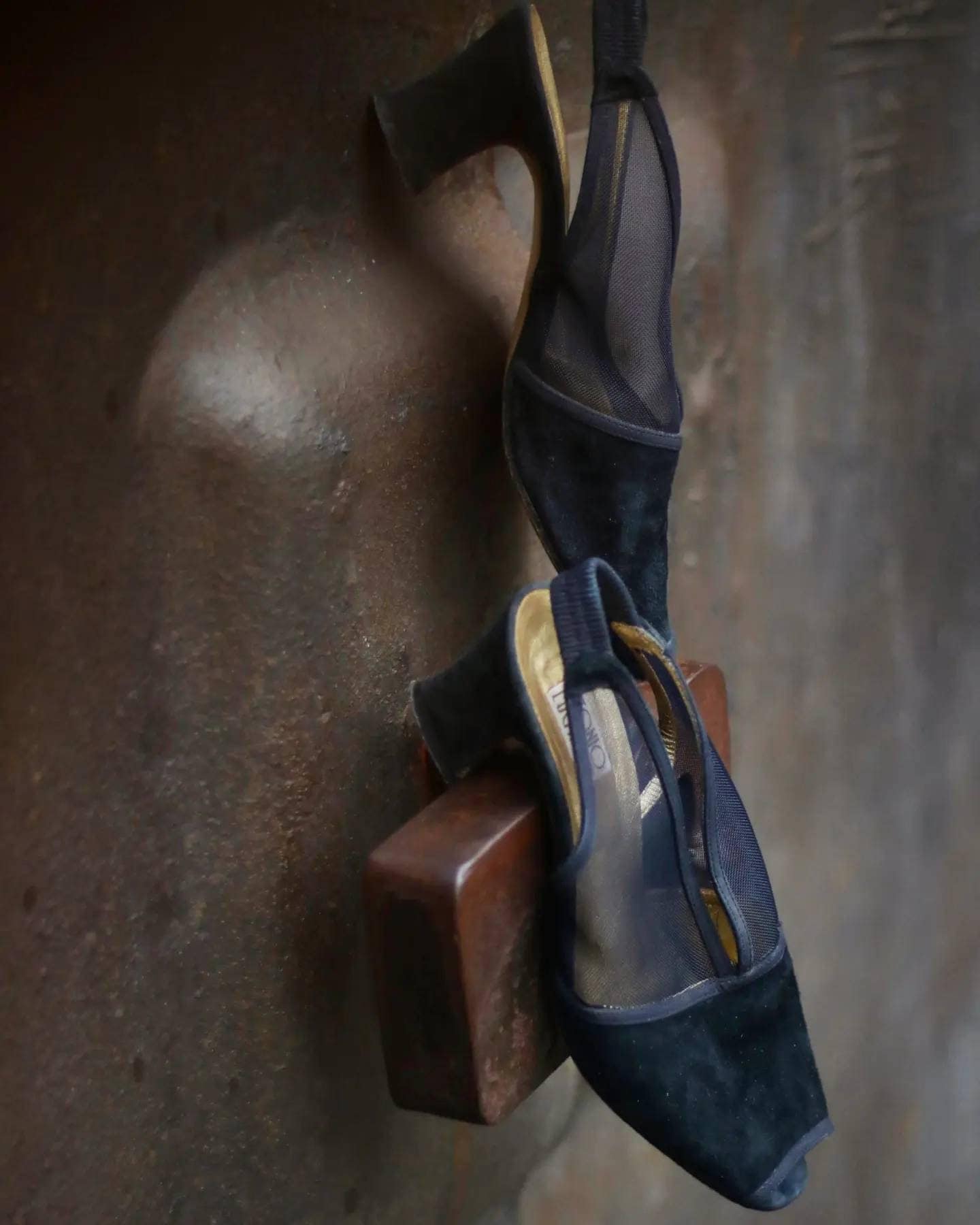 80s Antonio Lugani Black Heels| Vintage slingbacks with sheer details