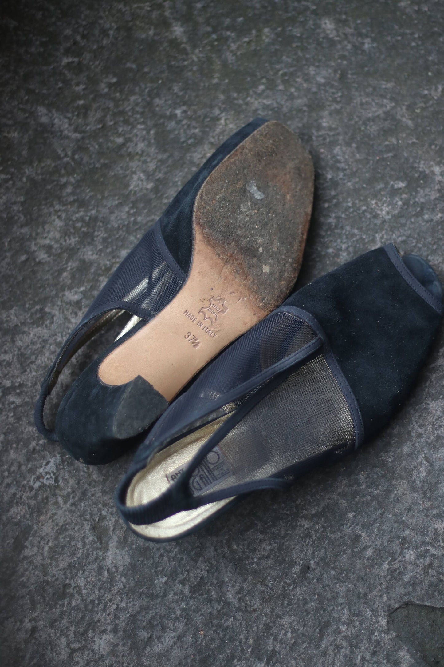 80s Antonio Lugani Black Heels| Vintage slingbacks with sheer details