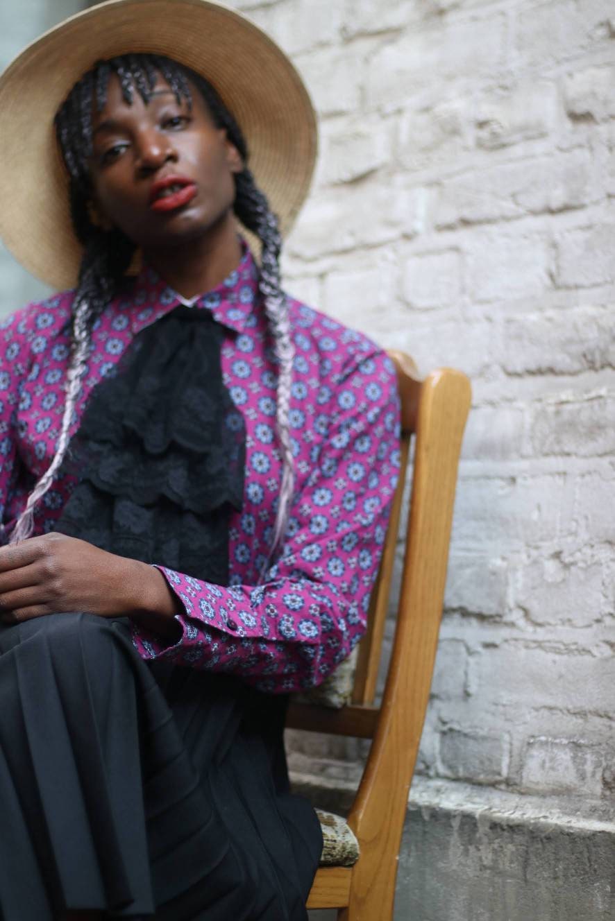 Vintage Bold Print Shirt| 80s Purple Blouse with circular print