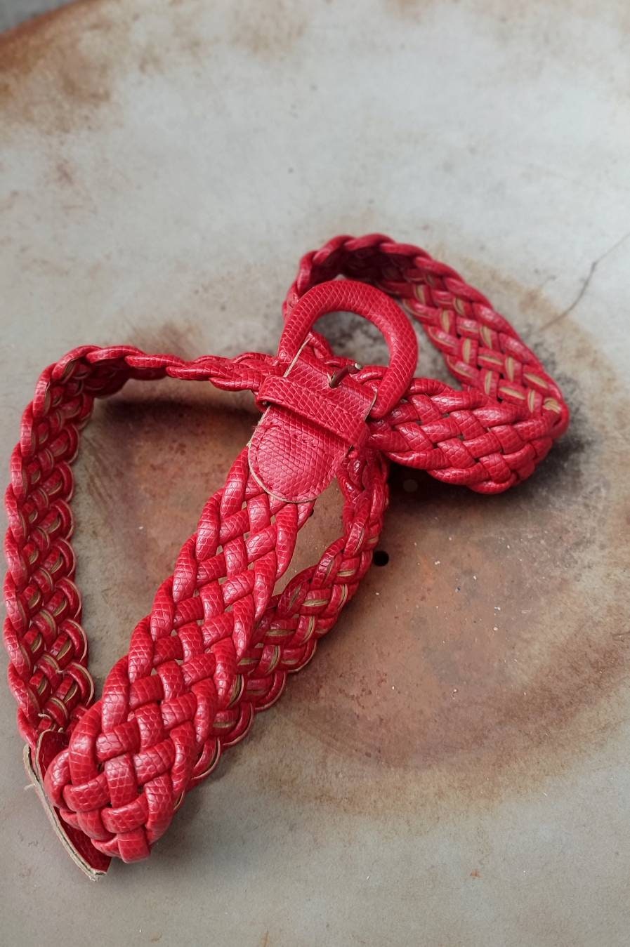 Vintage woven belt| 90s red boho chic belt