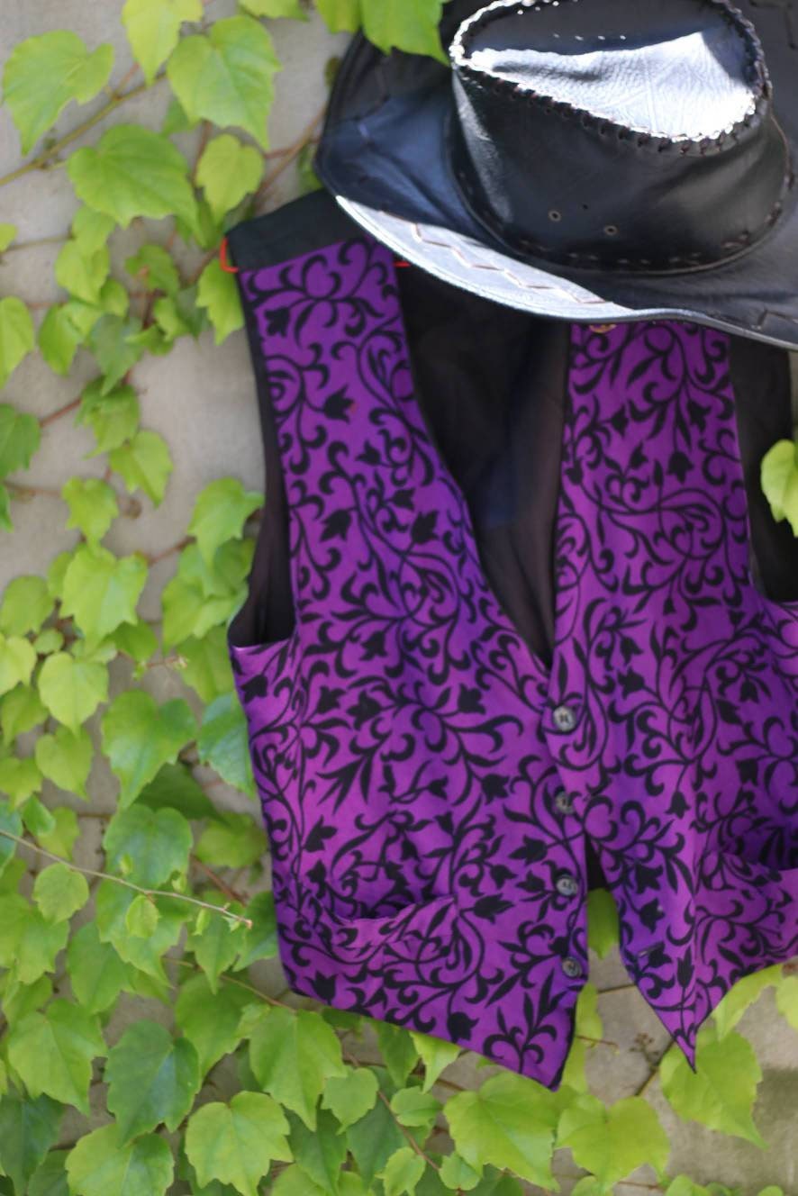 90s Floral print Vest| Vintage Boho chic purple and black vest| Maximalist black Summer vest