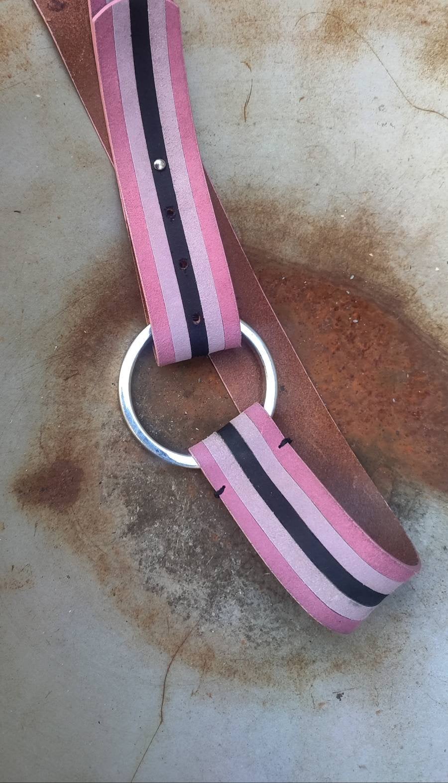 90s InWear Statement Striped Belt| Vintage Leather belt with circular buckle