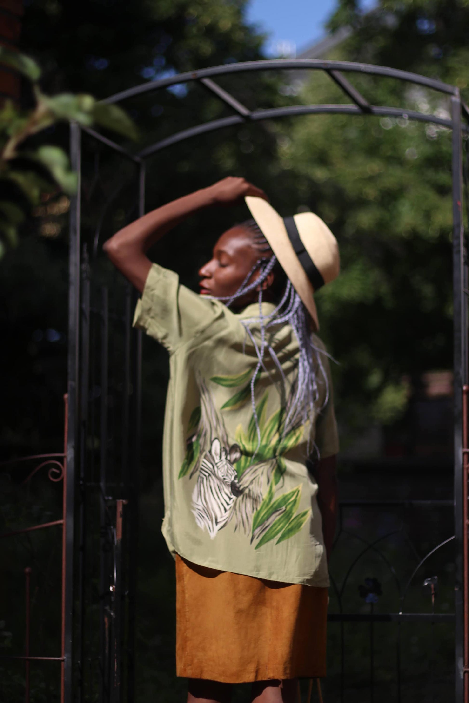 80s Safari Inspired Green Zebra print Blouse|Vintage Statement Summer Design with animal print