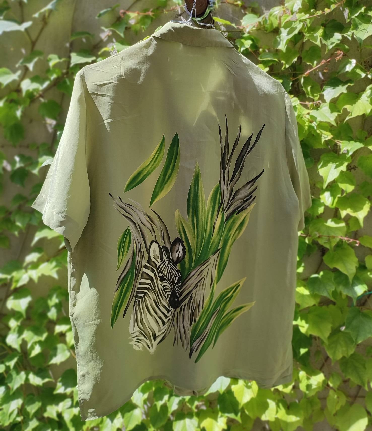 80s Safari Inspired Green Zebra print Blouse|Vintage Statement Summer Design with animal print