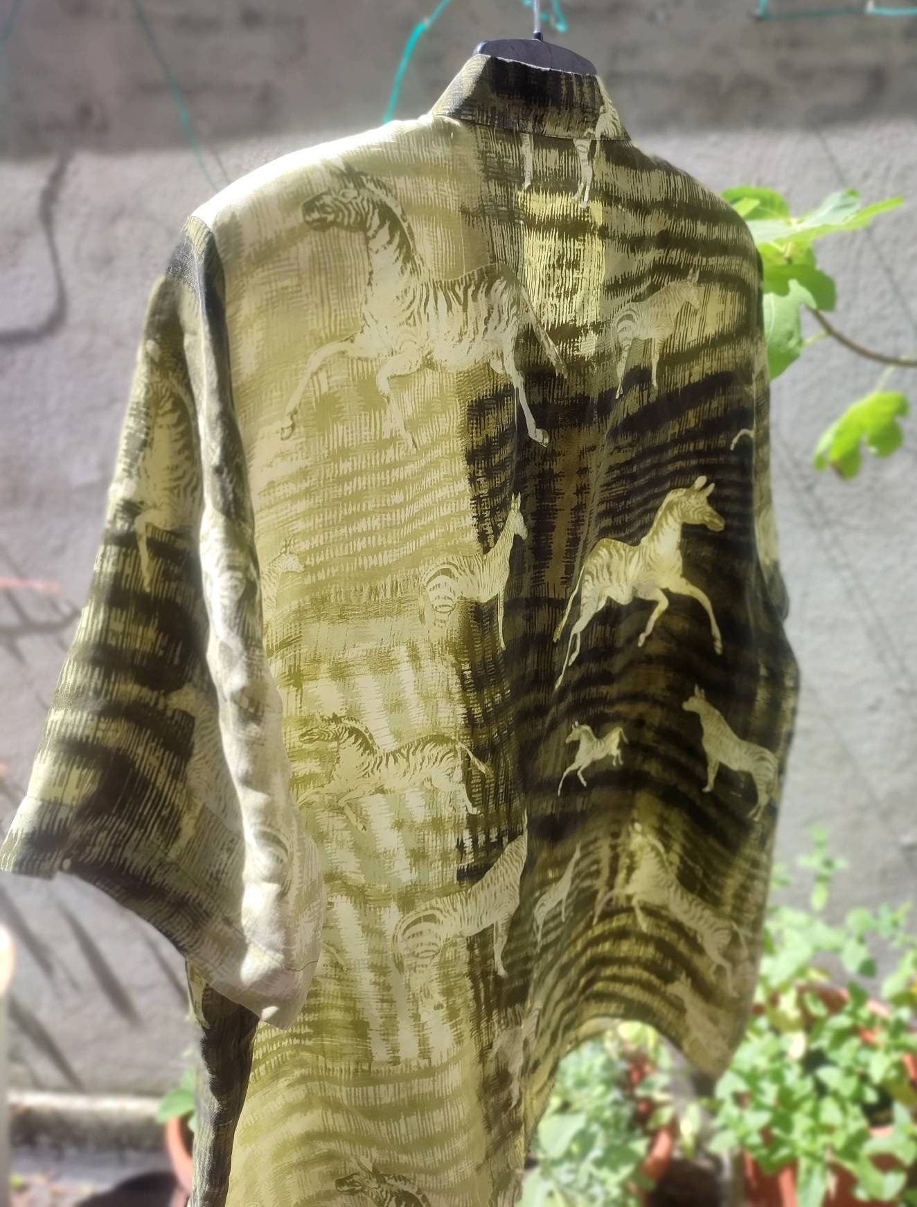 Mara Manzona horse print blouse| 80s Vintage Horse Print design in ombre green and brown