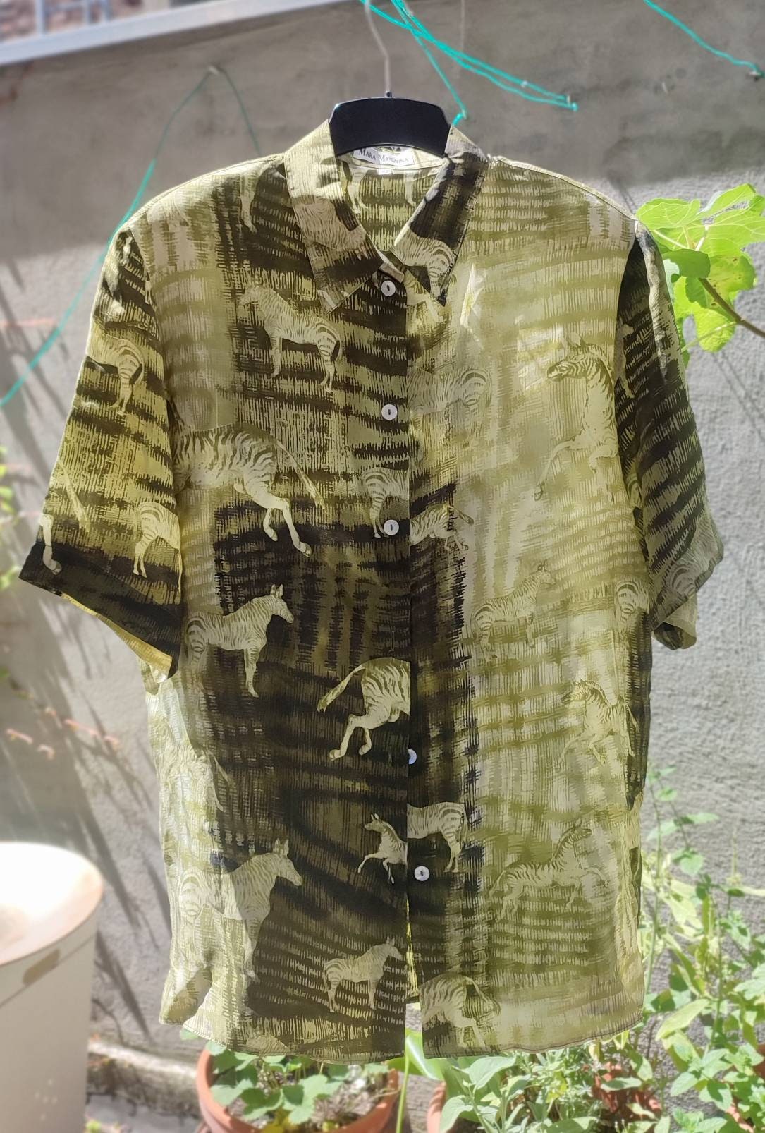Mara Manzona horse print blouse| 80s Vintage Horse Print design in ombre green and brown
