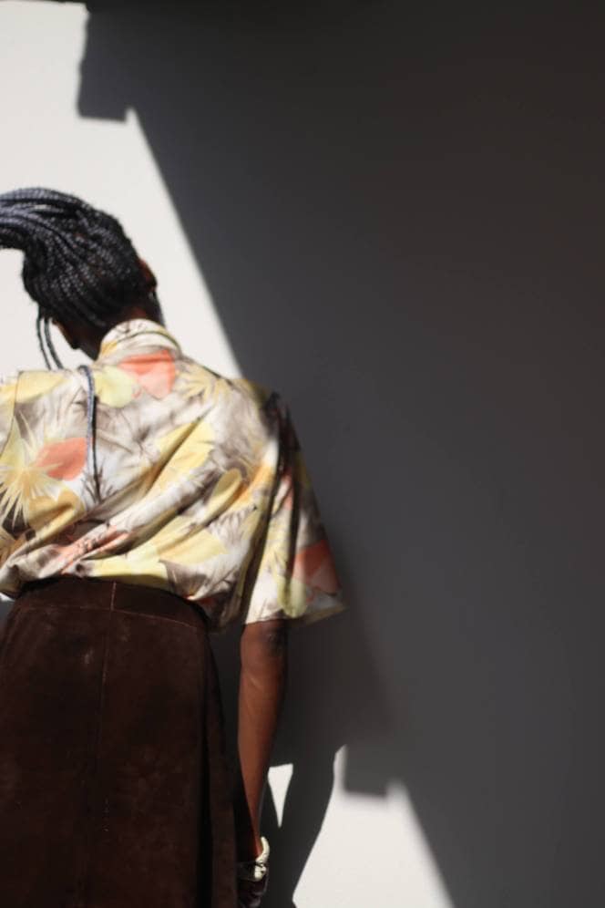 Vintage Finn Karelia Floral Print Blouse| 80s bold short sleeved shirt