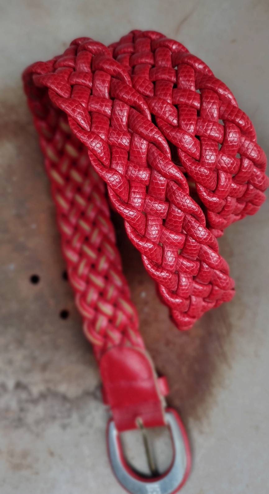 Vintage woven belt| 90s red boho chic belt