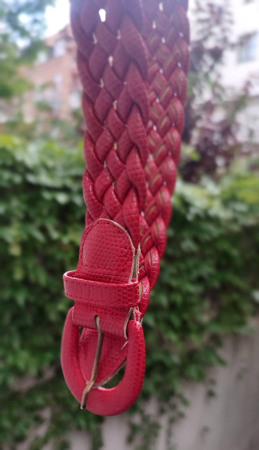 Vintage woven belt| 90s red boho chic belt
