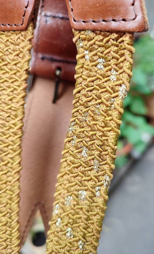 Vintage Woven and Leather Belt| Bohemian Statement brown waistbelt with bold details