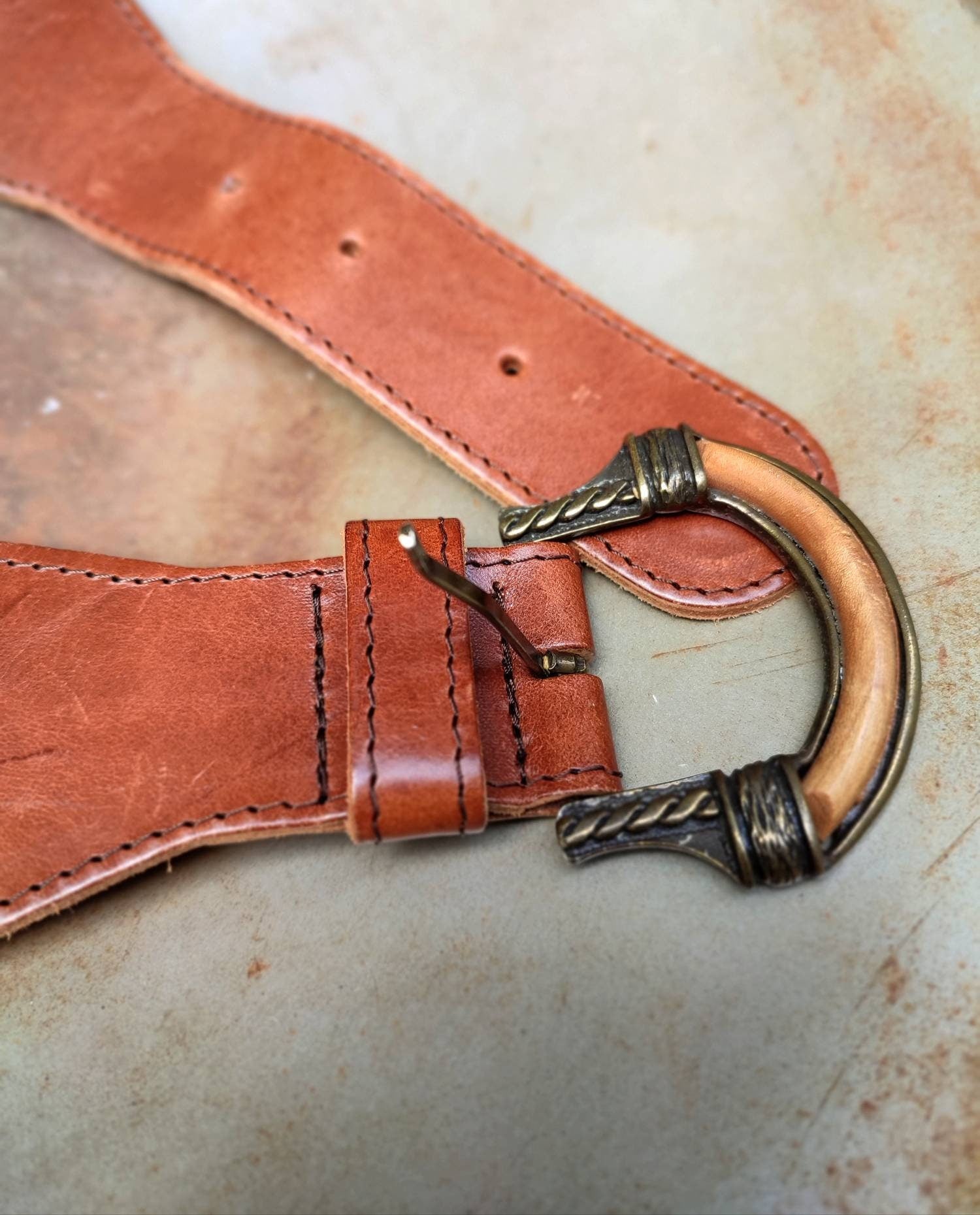 Vintage Woven and Leather Belt| Bohemian Statement brown waistbelt with bold details